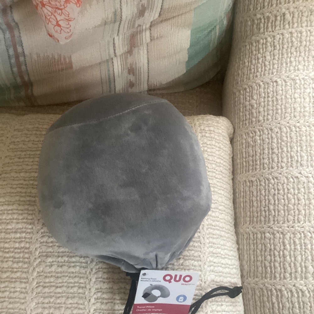 Brand new Memory foam Travel pillow gray with pocket in bag